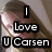 Pixelated image with text overlay reading 'I Love U Carsen' over a blurred background of light and dark tones.