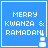 Blue square icon with white pixelated text 'MERRY KWANZA & RAMADAN!' and a small white snowman-like figure at bottom right.