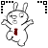 Animated sequence of a cartoon rabbit with red accents in various poses, including jumping, lying down, and text overlays reading "bad" and "bad day."
