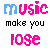 Pixelated text displays 'music' in blue and pink, 'make you', 'lose', and 'control' with alternating color patterns across multiple
