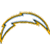 Static pixelated icon of a stylized dolphin in mid-leap with yellow and blue color scheme on white background.