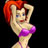 Pixelated cartoon character with red hair and purple bikini top against black background, static single-frame image.