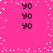 A static image with a bright pink background and scattered white dots, featuring four vertical of black 'yo' text arranged in a pattern