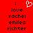 Red background with black text listing names and a white pixelated heart symbol above the left