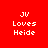Four display 'JV Loves Heide' text in white pixelated font against red, dark red, black, and deep red backgrounds