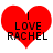 Red heart-shaped icon with black text "I LOVE RACHEL" centered inside, displayed in two slightly different pixelated states.
