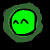 Two side-by-side animated frames of a green glowing blob icon with wavy eyes on black background