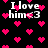 Black background with scattered pink pixelated hearts and repeated white text "I love him<3" in a pattern