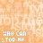 A static image with a repeating pattern of text and pixelated shapes on an orange background, featuring the phrase 'WHO CAN STOP ME?' in white and red lettering.