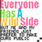 Pixelated text and grayscale shapes on split background with pink and cyan sections.