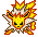 Pixelated character with yellow-orange flame-like hair, closed eyes, and a neutral expression on white background.