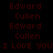 A pixelated animation cycles through red text labels on a black background, displaying 'Edward', 'Cullen', and 'I LOVE YOU' in various arrangements.