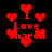 Red pixelated hearts and text on black background with 'I Love Sharon' variations, some frames show blurred motion effects.