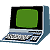 Four pixelated laptop icons arranged in a , two with green screens and two displaying a monkey face on screen