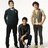 Three pixelated figures stand against a white background; left figure wears dark suit, middle figure sits with crossed legs in dark clothing, right figure wears sleeveless vest over light shirt and dark pants.