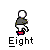 Pixelated character with gray torso and red feet in four poses, each paired with text below: Eight, Pounds, Of, Thunder.