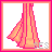 Pixel art contact sheet of a 6-frame animated icon featuring a character in pink attire with varying poses and text frames, all within a bright pink border on white background.