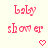 Pixelated pink text 'baby shower' with a heart symbol, displayed in two identical side-by-side arrangements on a light background.