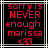 Red pixelated text on black background reads 'sorry is NEVER enough marissa <33' with visible animation changes across frames.