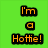 Green background with orange text reading 'I'm a Hottie!' next to pixelated character face with red hair and glasses.