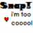 Animated contact sheet of a buddy icon featuring "Snap!" text with heart symbols changing color across frames, displayed on a gray background.