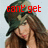 A woman with long brown hair wearing a camouflage bucket hat, with red text overlaid in four showing sequential text changes