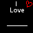 Two side-by-side pixelated text displays with 'I Love' and a red heart symbol above the left 'Love' on black background.