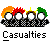 Four pixelated figures with blank white eyes and checkered black-and-white clothing stand side-by-side against a gray background, each with distinct colored hair: orange, red, brown, green.