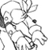 Static grayscale pixel art icon depicting a stylized character with flowing hair and abstract shapes, rendered in low-resolution 50x50 pixels with visible dithering and anti-aliasing effects.