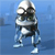 Pixelated figure in silver and black armor with white accents stands against blue background, arms crossed, legs apart, helmeted head turned slightly right.