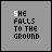 19 identical gray squares each containing the text SHE FALLS TO THE GROUND with one letter per frame changing from black to white in sequence
