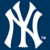 A static image with a blue background featuring the white New York Yankees 'NY' logo on the left and a red prohibition symbol over two red baseball socks on the right, below which is black text reading "don't hate!".