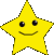 Yellow star-shaped icon with smiling face and black eyes, displayed in three variations against gray background.