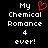 Pixelated text reads 'My Chemical Romance 4 ever!' with a red heart symbol replacing the letter O in 'Chemical' on one side of an animated comparison.