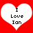 Two white heart shapes on a red background with black text reading "I Love Ion" inside each heart.