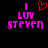 Two side-by-side pixelated text displays on black background: left shows 'I LUV STEVEN' with red heart symbol above 'LUV', right omits the heart.