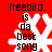 Red background with white snowflake shapes and black text reading 'freebird. is da best song' in pixelated font.
