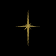 Animated golden starburst with four arms, transitioning through multiple states on black background, ending with a solid gray rectangle in bottom-right corner.