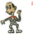 Animated pixel art of a cartoon character in a suit with red bow tie, performing different poses across frames while surrounding text changes.
