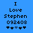 Blue background with black pixelated text reading "I Love Stephen 092408" and five heart symbols below, where the third heart is light blue.