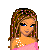 Pixel art contact sheet showing three frames of a pink-themed animated icon featuring a female character with brown braided hair, wearing a pink top and pants with white accents.