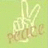 Pixelated hand making peace sign on light green background with mirrored text; cyan background with pixelated text reading "peace out dude!!!".