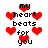 Pixelated red hearts surround black text reading 'my heart beats for you' on a white background, with varying heart opacity and text clarity across frames.