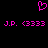 A static pixel art image with a black background, featuring a pink heart symbol above two identical text strings.