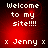 Red pixelated background with white text reading "Welcome to my site!!!!" and "x Jenny x" in four quadrants.