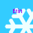 Four white snowflake icons with purple 'Erin' text above each on a solid light blue background, arranged in a pattern