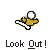 Pixelated character in yellow outfit performs kicking motion with white cloud effects, text 'Look Out!' below each frame.