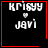 Four identical black square with red borders display white text 'Krisyy' and 'Javi' separated by a small heart symbol, each containing one of two distinct animated elements