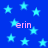 Blue background with light blue stars and pink text 'erin' scattered across the image.