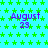 A static image with a bright cyan background covered in small green stars, displaying multiple instances of purple text reading "August 23" and one instance of "August 28".
